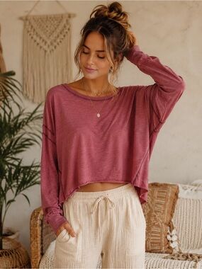 Free People Movement Open Back Long Sleeve Crop Top – Dusty Rose – Size Large
